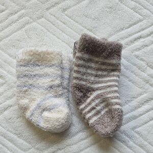Barefoot Dreams Cream and Gray Striped Baby Socks